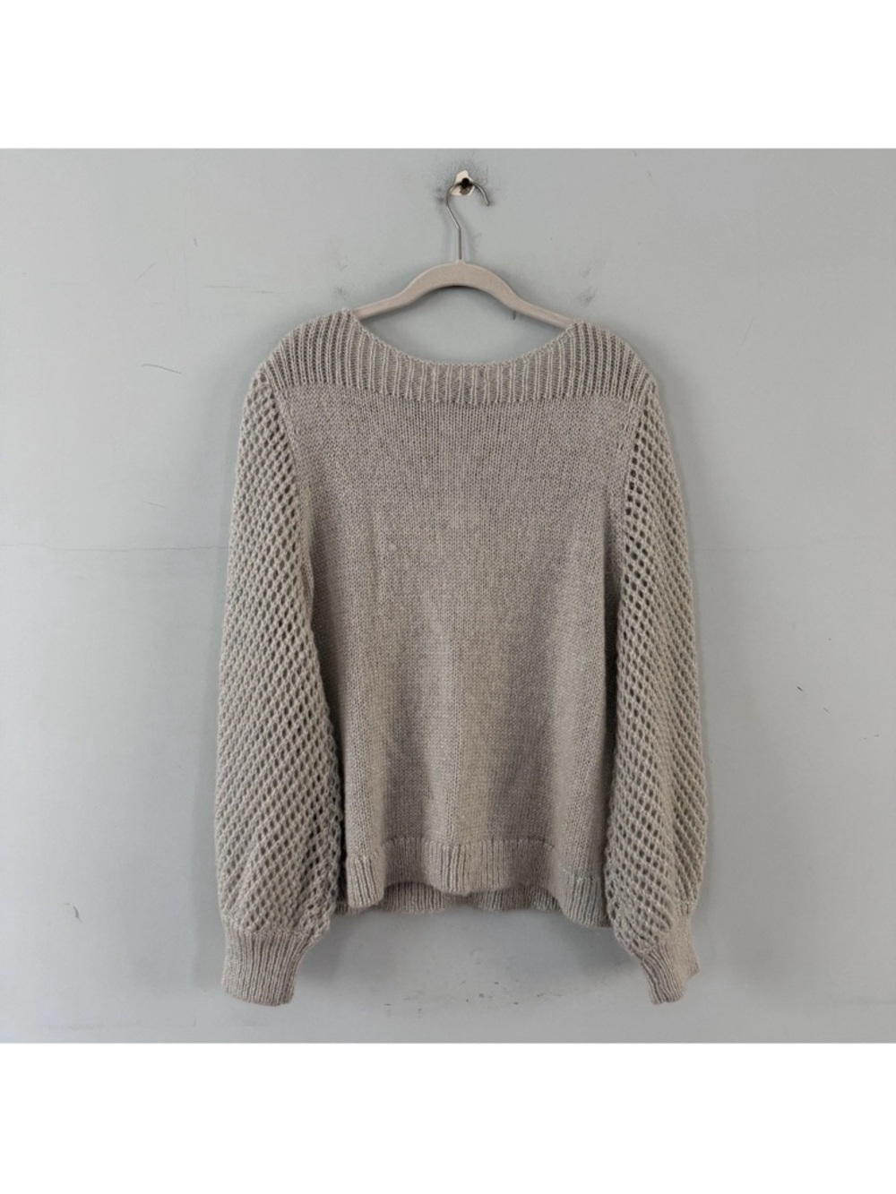 NWT Tommy Bahama Shimmer Balloon Sleeve White Silver Metallic Wool Blend Sweater - Picture 3 of 5